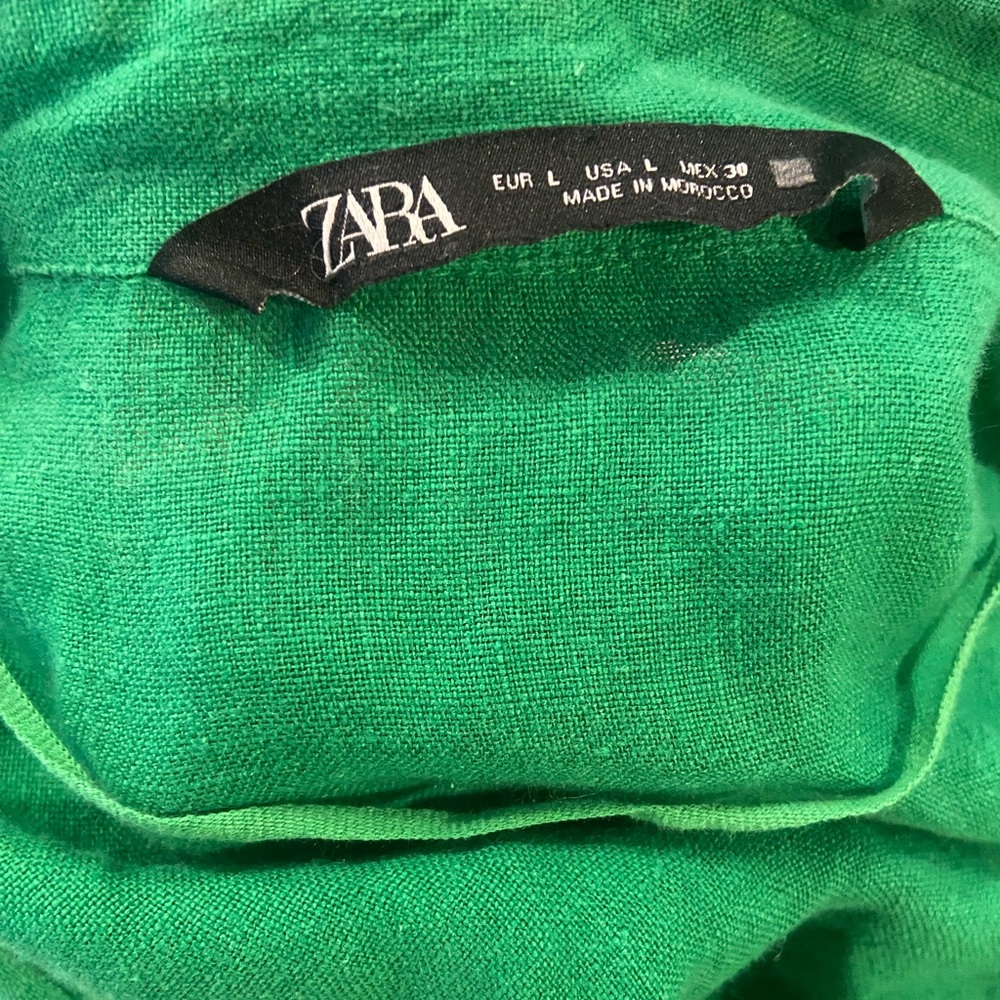 Zara Long Sleeve Button Down Green Blouse Woman’s Size Large - Picture 10 of 11